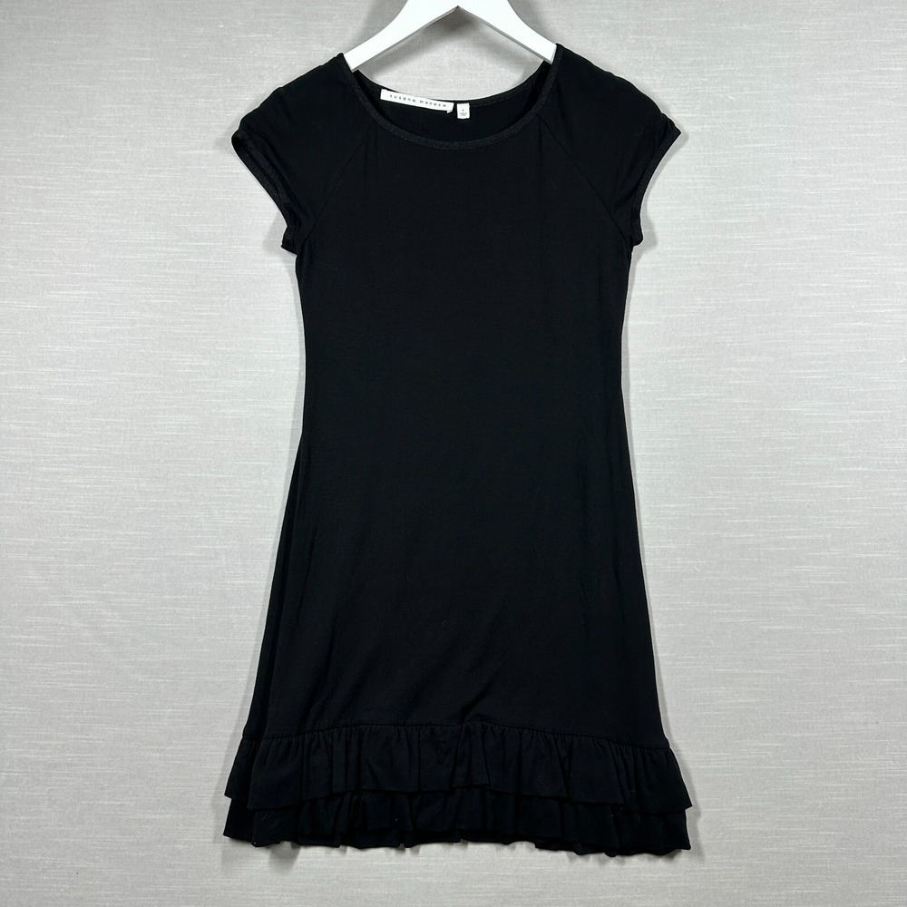 Susana Monaco Dress Womans Black Petite Ruffle Italy Chic Classic Elegant Simple
